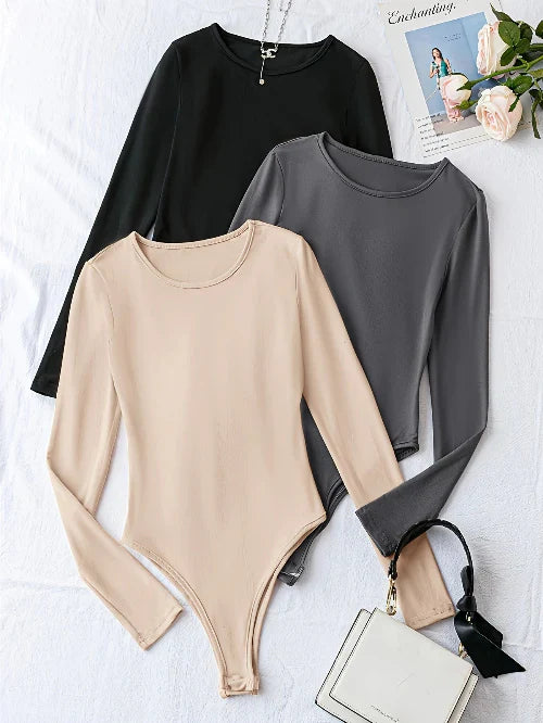 Norella - set di 3 eleganti body a maniche lunghe da donna per un look elegante e confortevole