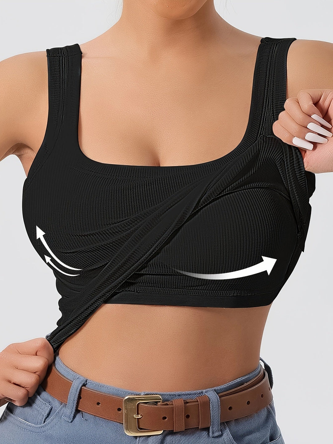 Top corto di manga lungo con nervature e sopratesta integrato ideale per la donna