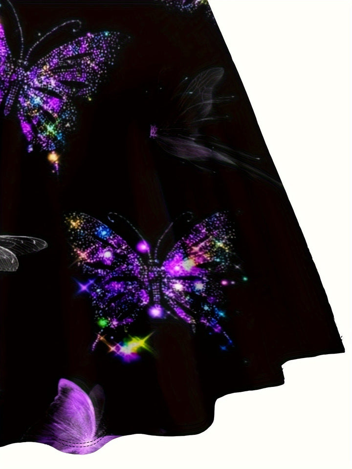 Elegante vestaglia da donna senza maniche, con una suggestiva stampa papillon e un elegante scollo a V con scollatura a punta