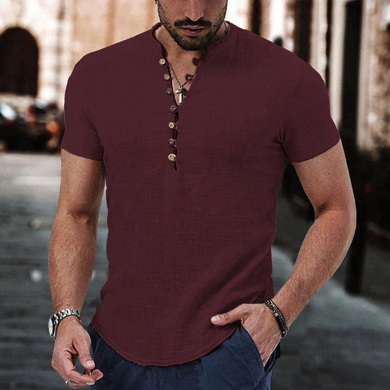 Elegante camicia Henley a maniche corte da uomo - cotone ultraleggero e traspirante con abbottonatura classica per un comfort eccezionale