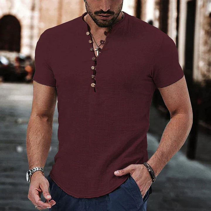 Elegante camicia Henley a maniche corte da uomo - cotone ultraleggero e traspirante con abbottonatura classica per un comfort eccezionale