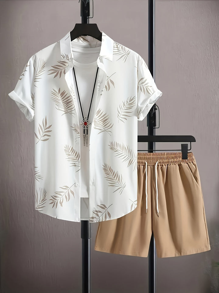 Elegante T-shirt tropicale da uomo con doppio taglio unico e suggestivo motivo di nappe esotiche