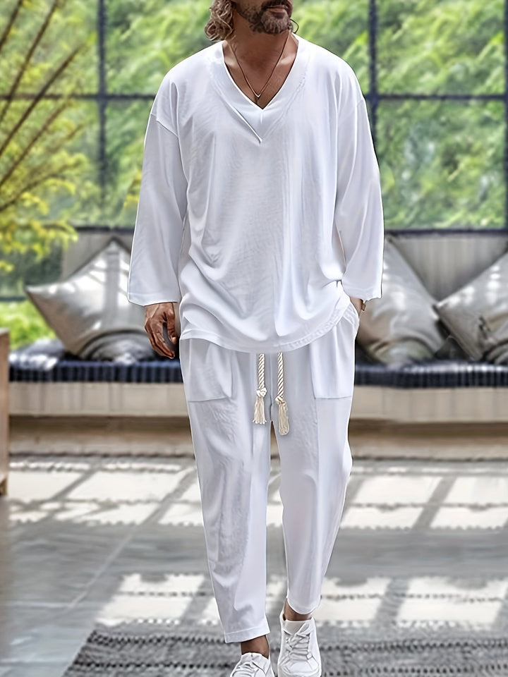 Set da uomo: maglietta elegante con scollo a pallina e pantaloni comodi con tasche