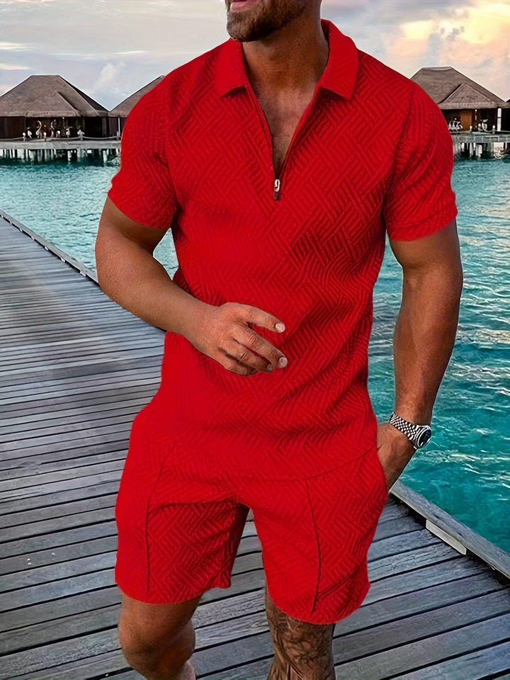 Elegante set da uomo con frangia a quadri e pratica chiusura a zip