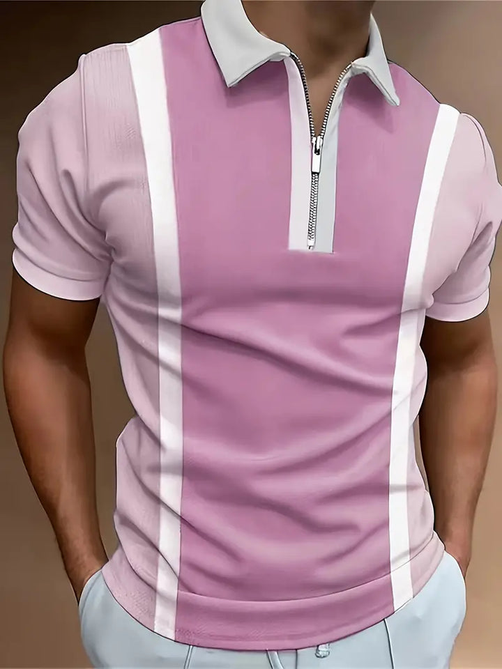Elegante polo da uomo - Vestibilità sartoriale e zip a contrasto - Maniche corte