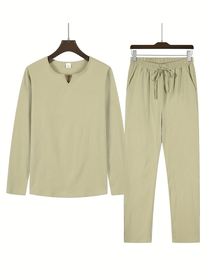Elegante set da uomo con scollo a punta, polsini lunghi e comodi pantaloni larghi