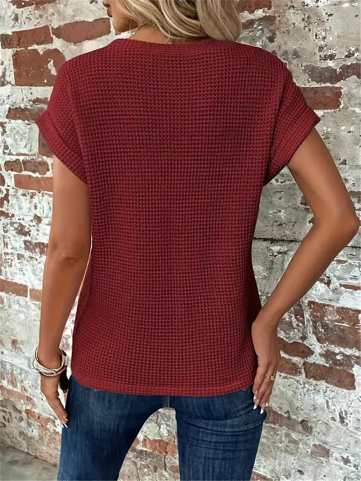 Top da donna in maglia con motivo waffle - vestibilità comoda e ampia, scollo rotondo e stile casual rilassato
