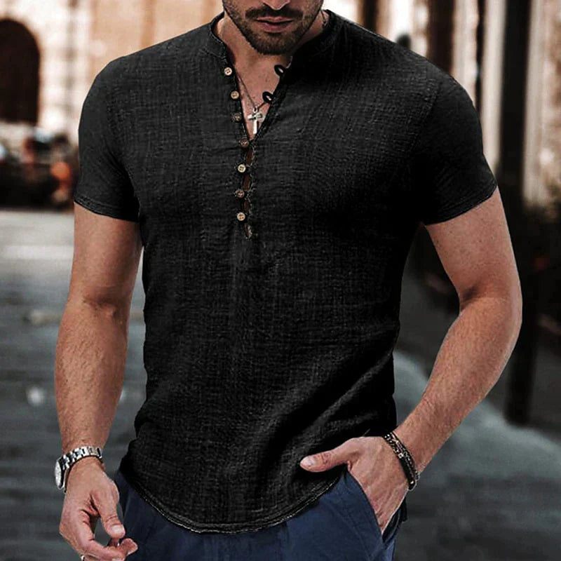 Elegante camicia Henley a maniche corte da uomo - cotone ultraleggero e traspirante con abbottonatura classica per un comfort eccezionale