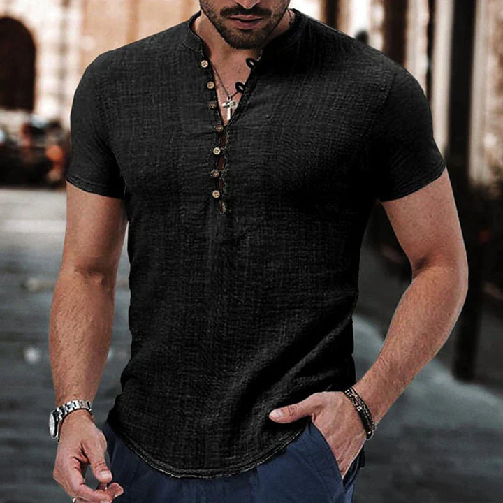 Elegante camicia Henley a maniche corte da uomo - cotone ultraleggero e traspirante con abbottonatura classica per un comfort eccezionale