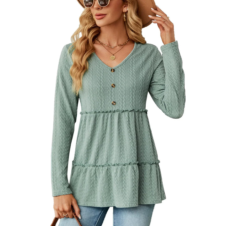 Elegante blusa da donna con elegante scollatura a V in tinta unita
