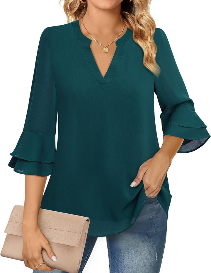 Elegante felpa da donna con motivo mango e scollo a V a vista - uno stile versatile per ogni occasione