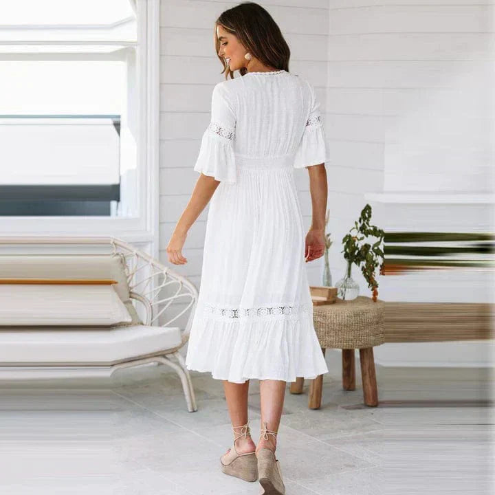 Accappatoio da donna Coupe Fluide en A con profonda scollatura a V, eleganti dettagli in pizzo e maniche a 3/4