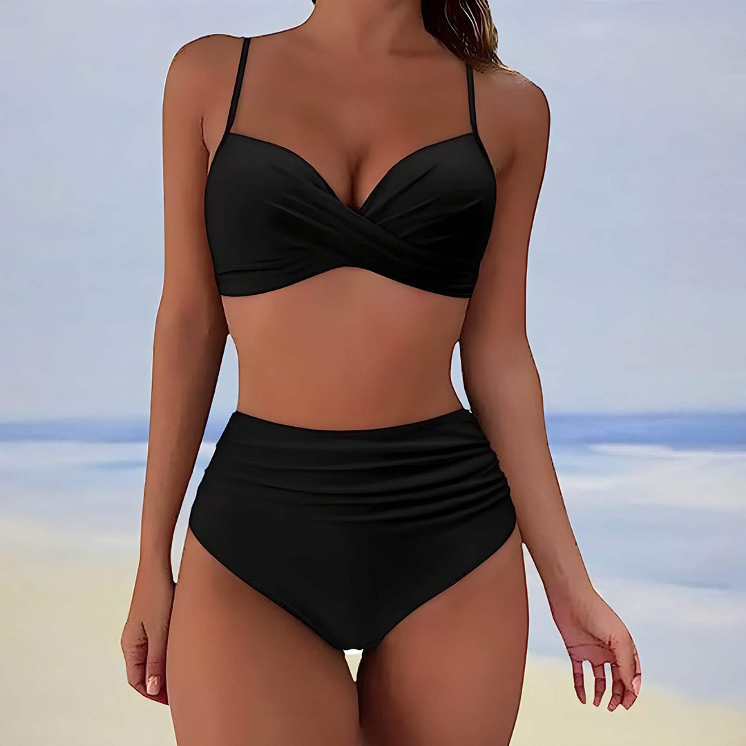 Bikini da donna alla moda con parte anteriore alta e coppe regolabili - comfort ed eleganza in spiaggia