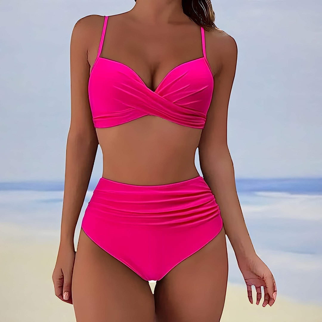 Bikini da donna alla moda con parte anteriore alta e coppe regolabili - comfort ed eleganza in spiaggia