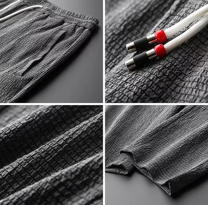 Set uomo Lounge Numérique in lino cotone melange - Elegante collo lungo a punta e comodi pantaloni in velluto a coste