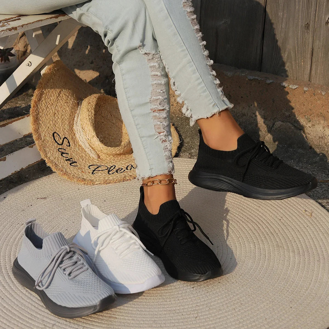 Comode scarpe da ginnastica da donna in maglia - senza sforzo, slip-on e con lacci - traspiranti e leggere, ideali per l'uso quotidiano