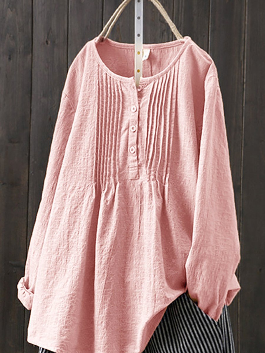 Elegante camicia casual da donna in lino e cotone naturale in stile retrò