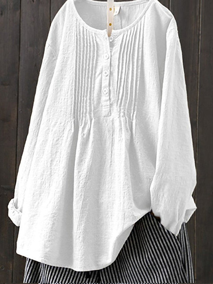 Elegante camicia casual da donna in lino e cotone naturale in stile retrò