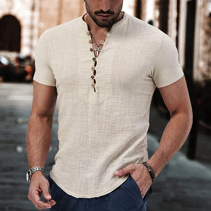 Elegante camicia Henley a maniche corte da uomo - cotone ultraleggero e traspirante con abbottonatura classica per un comfort eccezionale