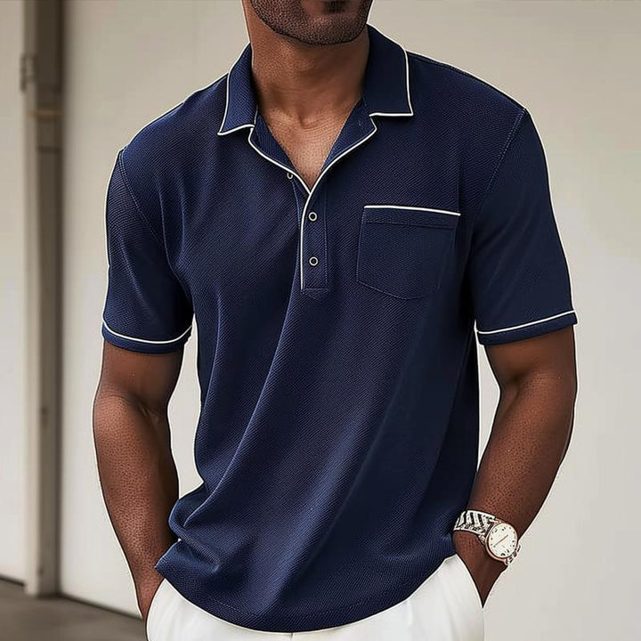 Polo Classic Piqué da uomo con tasca sul petto e profili a contrasto alla moda - comoda vestibilità regolare