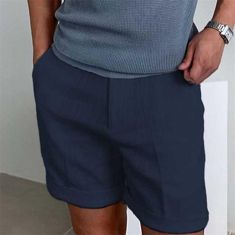 メンズリネンショートパンツ リラックスフィット クッフドヘム 軽量で通気性抜群