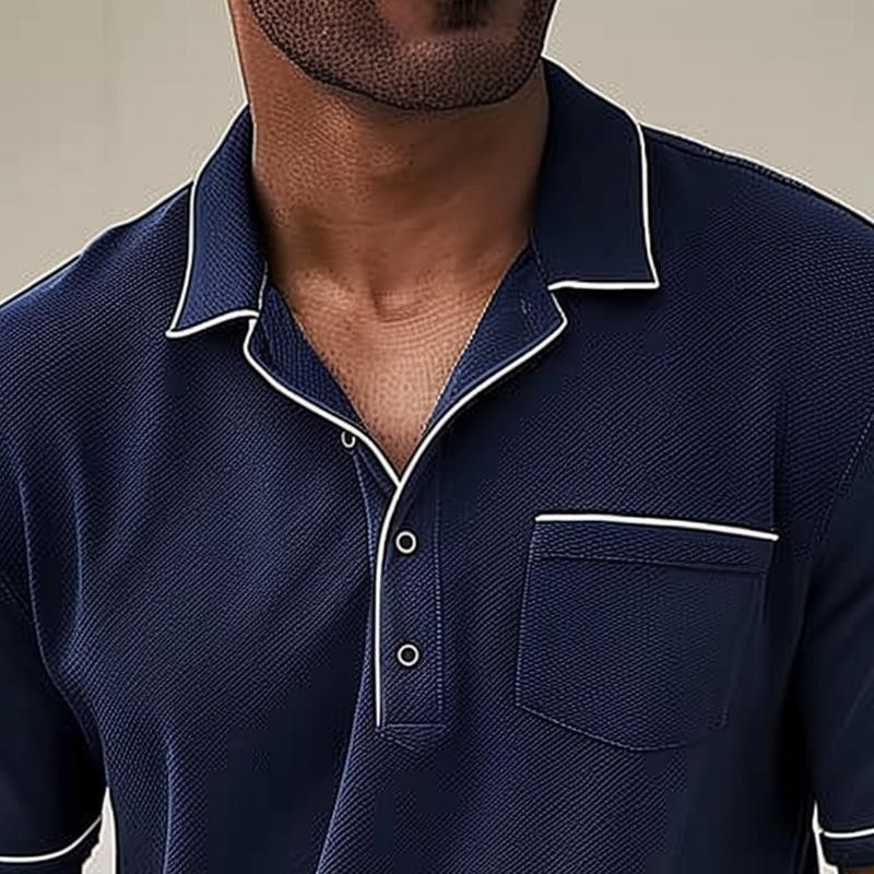 Polo Classic Piqué da uomo con tasca sul petto e profili a contrasto alla moda - comoda vestibilità regolare