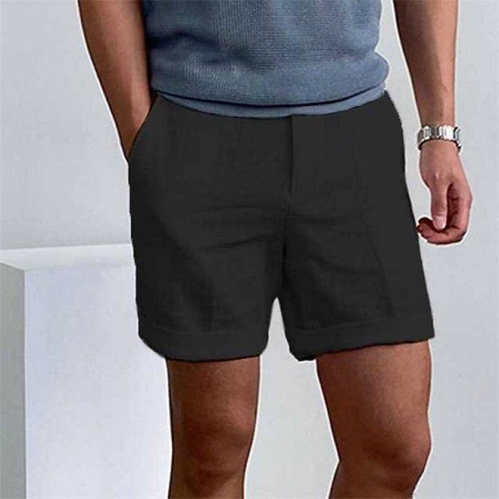 メンズリネンショートパンツ リラックスフィット クッフドヘム 軽量で通気性抜群