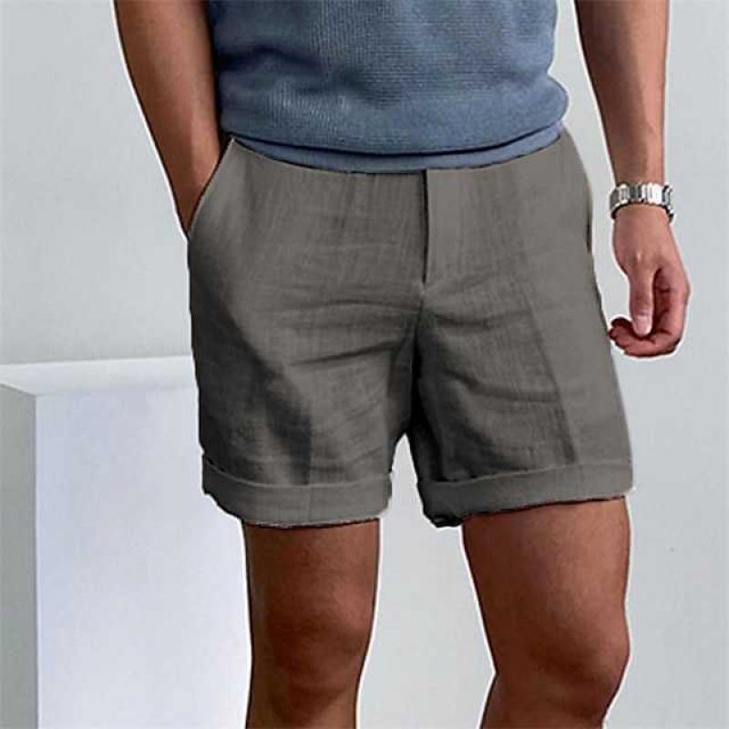 メンズリネンショートパンツ リラックスフィット クッフドヘム 軽量で通気性抜群