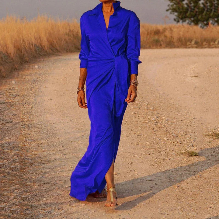 Elegante abito in raso con spacco e camicia elegante per le occasioni speciali