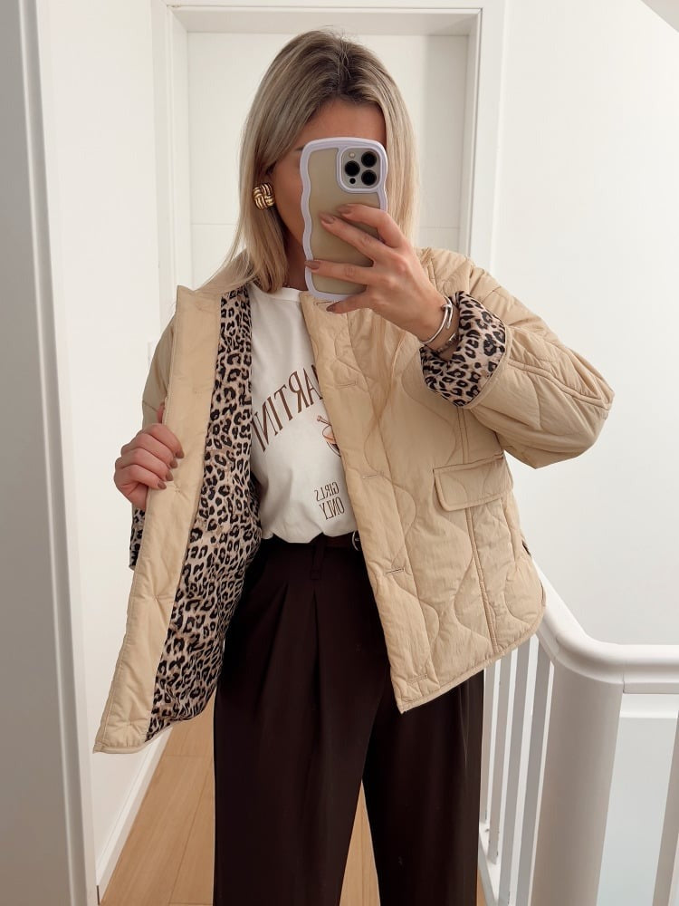 Elegante giacca Noémie™ con fodera in pantera alla moda