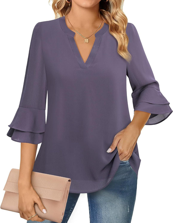 Elegante felpa da donna con motivo mango e scollo a V a vista - uno stile versatile per ogni occasione