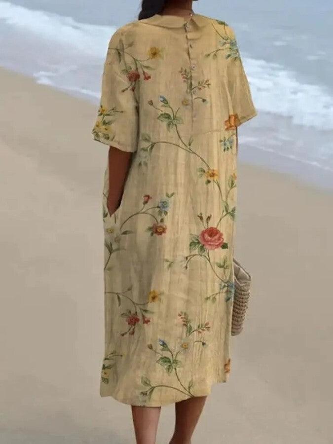 Elegante camicia in cotone retrò con disegno floreale per donna