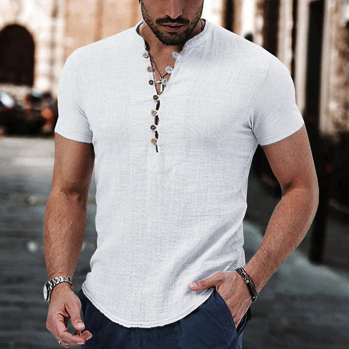 Elegante camicia Henley a maniche corte da uomo - cotone ultraleggero e traspirante con abbottonatura classica per un comfort eccezionale